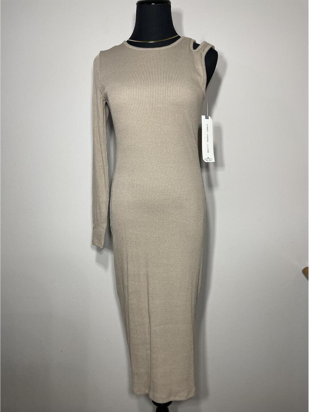 Ribbed Knit Cutout Midi Dress Model off duty Minimal M New